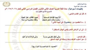 الصف الثاني الثانوي.. أسئلة تقييمات الأسبوع التاسع اللغة العربية