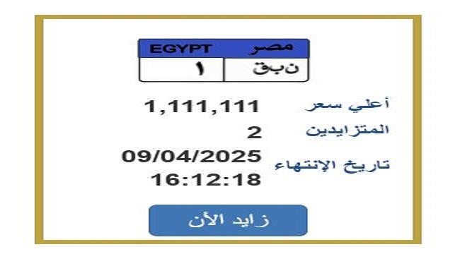 تجاوزت المليون جنيه.. مزايدة علنية مشتعلة على لوحة سيارة مميزة تجاوزت المليون جنيه.. مزايدة علنية مشتعلة على لوحة سيارة مميزة