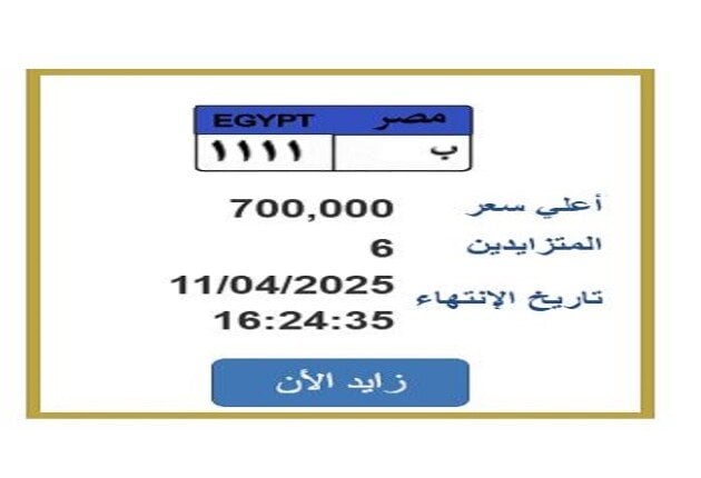 سعرها وصل 700 ألف جنيه.. تزايد ناري على لوحة سيارة مميزة «اعرف الخطوات» سعرها وصل 700 ألف جنيه.. تزايد ناري على لوحة سيارة مميزة «اعرف الخطوات»