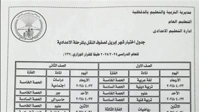 ننشر جدول امتحانات شهر أبريل 2025 محافظة الدقهلية ننشر جدول امتحانات شهر أبريل 2025 محافظة الدقهلية