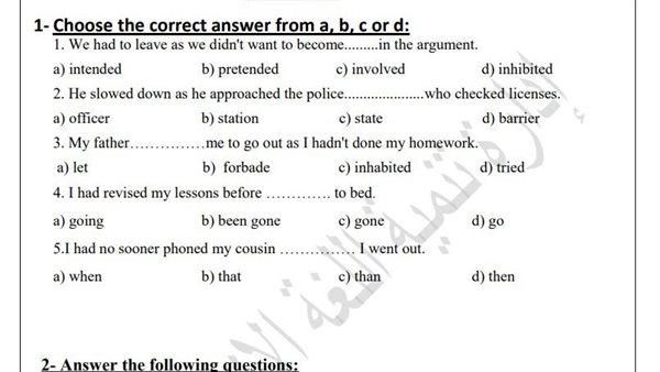 مراجعات نهائية.. أسئلة تقييمات الأسبوع العاشر اللغة الإنجليزية ثانية ثانوي مراجعات نهائية.. أسئلة تقييمات الأسبوع العاشر اللغة الإنجليزية ثانية ثانوي