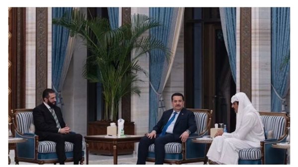 الشرع يلتقي رئيس الوزراء العراقي في قطر الشرع يلتقي رئيس الوزراء العراقي في قطر