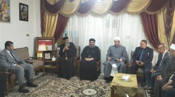 قيادات الازهر في زيارة الأخوة الأقباط للتهنئة بعيد القيامة المجيد بشمال سيناء