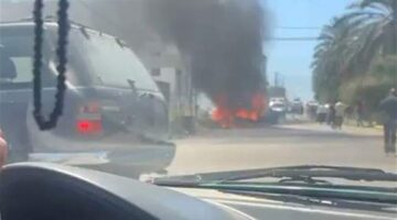 مشاهد للسيارة المستهدفة في بلدة بريقع