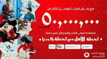 مؤسسة ڤودافون مصر تجمع أكثر من 50 مليون جنيه من خلال حملة "لحظة الأمل دي لحظة بالدنيا"