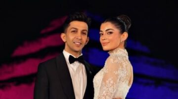 ليلى أحمد زاهر ملكة الأناقة بفستان ملكي في حفل زفافها  (صور)