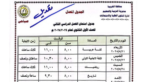 مواعيد امتحانات الفصل الدراسي الثاني 2025 جميع الصفوف |قرارات نهائية وجداول رسمية مواعيد امتحانات الفصل الدراسي الثاني 2025 جميع الصفوف |قرارات نهائية وجداول رسمية