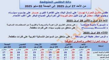 الأرصاد: طقس الغد مائل للحرارة نهارا معتدل ليلا والعظمى بالقاهرة 28