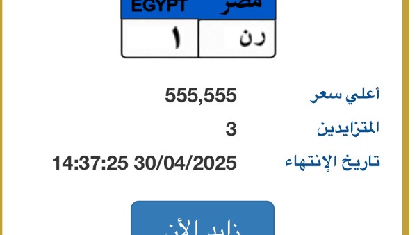 “رن-١”.. لوحة سيارة يتجاوز سعرها نصف مليون جنيه “رن-١”.. لوحة سيارة يتجاوز سعرها نصف مليون جنيه