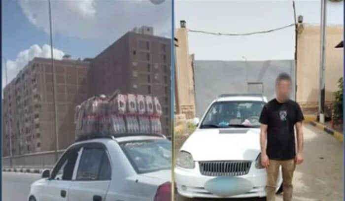 ضبط سائق سمح لشخص بالجلوس على الجزء الأمامي من سيارته ضبط سائق سمح لشخص بالجلوس على الجزء الأمامي من سيارته