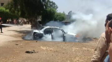 انقلاب سيارة واشتعال النيران بها بطريق مصر أسيوط الغربي دون وقوع إصابات
