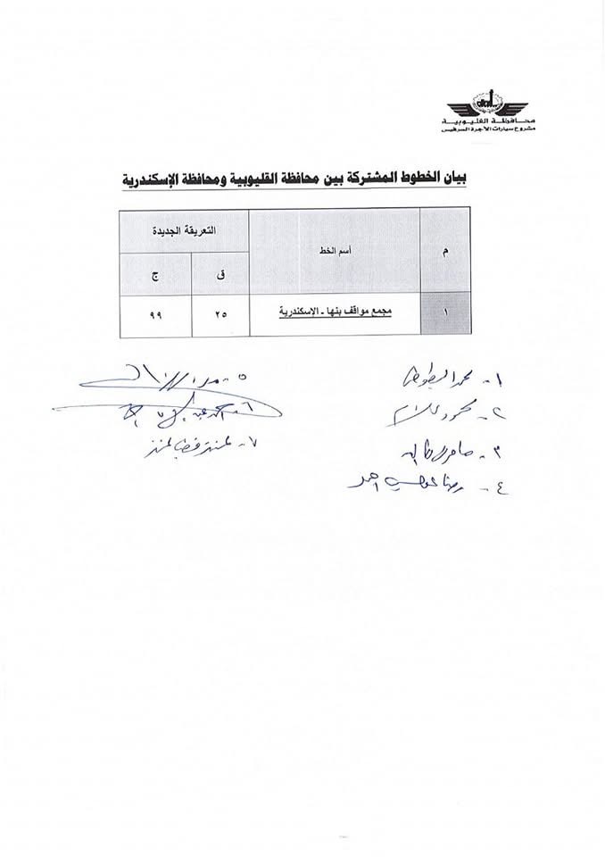 سعر المواصلات للخطوط المشتركة بين القليوبية والإسكندرية