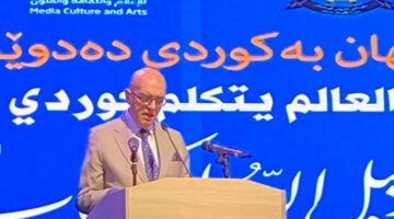 الأديب محمد سلماوي يلقي كلمة الضيوف في افتتاح معرض أربيل الدولي للكتاب