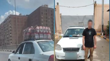 ضبط سائق سائق أجرة سمح لشخص بالجلوس على مقدمة السيارة أثناء سيرها