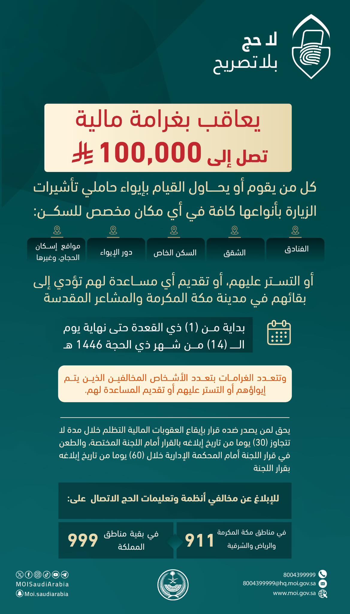 100 ألف ريال غرامة إيواء حاملي تأشيرة زيارة مكة.. وهذه طريقة التظلم 100 ألف ريال غرامة إيواء حاملي تأشيرة زيارة مكة.. وهذه طريقة التظلم