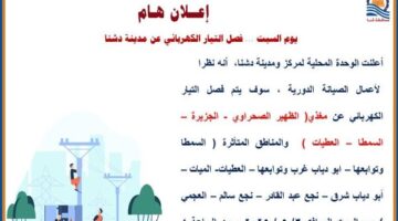 فصل الكهرباء عن 8 مناطق بمركز دشنا قنا .. غدا