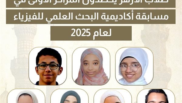 أول تعليق من المعاهد الأزهرية على حصد المراكز الأولى بمسابقة البحث العلمي للفيزياء 2025 أول تعليق من المعاهد الأزهرية على حصد المراكز الأولى بمسابقة البحث العلمي للفيزياء 2025