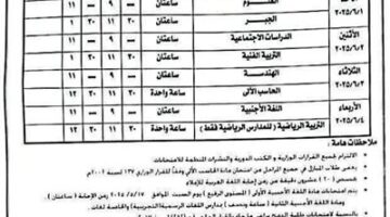 مواعيد امتحانات الفصل الدراسي الثاني للعام الدراسي 2025/ 2024 بالإسكندرية