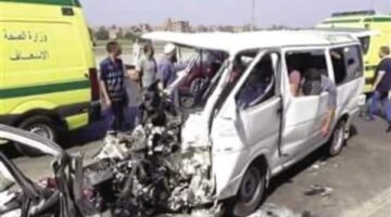 إصابة 9 أشخاص في اصطدام ميكروباص برصيف طريق اسيوط الصحراوي