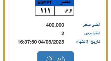 المزايدة تنتهى غدا.. لوحة مميزة للسيارات يصل سعرها لـ نصف مليون جنيه