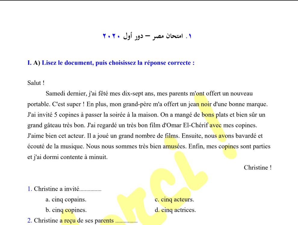 10 نماذج في اللغة الفرنسية لـ الثانوية العامة 2025 نظام حديث 10 نماذج في اللغة الفرنسية لـ الثانوية العامة 2025 نظام حديث