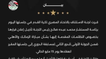 لجنة الاستئناف تؤجل قرارها النهائي في أزمة انسحاب الاهلي ل15 مايو