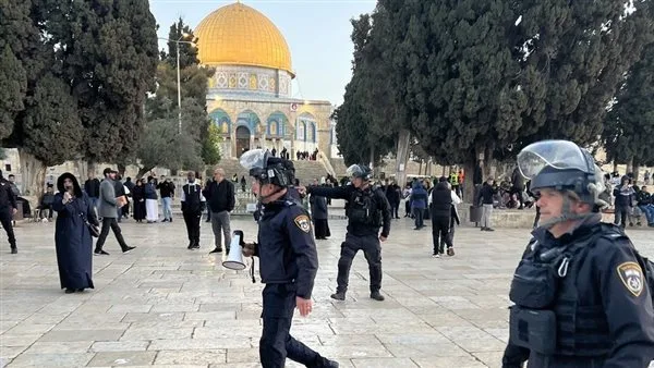 تحت حماية قوات الاحتلال، عشرات المستوطنين يهاجمون المسجد الأقصى. تحت حماية قوات الاحتلال، عشرات المستوطنين يهاجمون المسجد الأقصى.