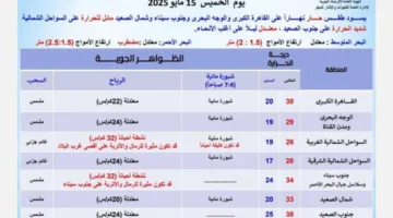 بسبب هذه الظاهرة.. تنبيه عاجل من هيئة الأرصاد حول توقعات الطقس اليوم الخميس 15 مايو 2025