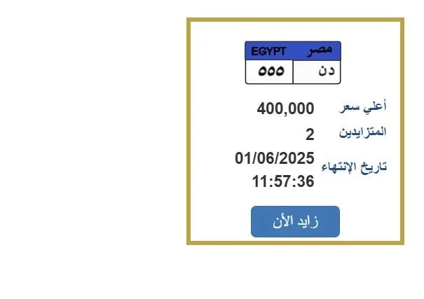 سعرها 400 ألف جنيه.. طريقة تقديم عرض لشراء لوحة سيارة فريدة