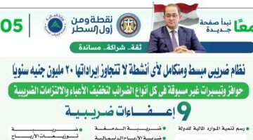 نظام ضريبى مبسط ومتكامل لأى أنشطة لا تتجاوز إيراداتها 20 مليون جنيه سنويًا