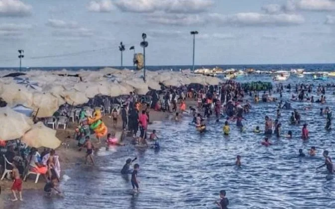 طقس حار وحركة متوسطة من الزوار على شواطئ الإسكندرية