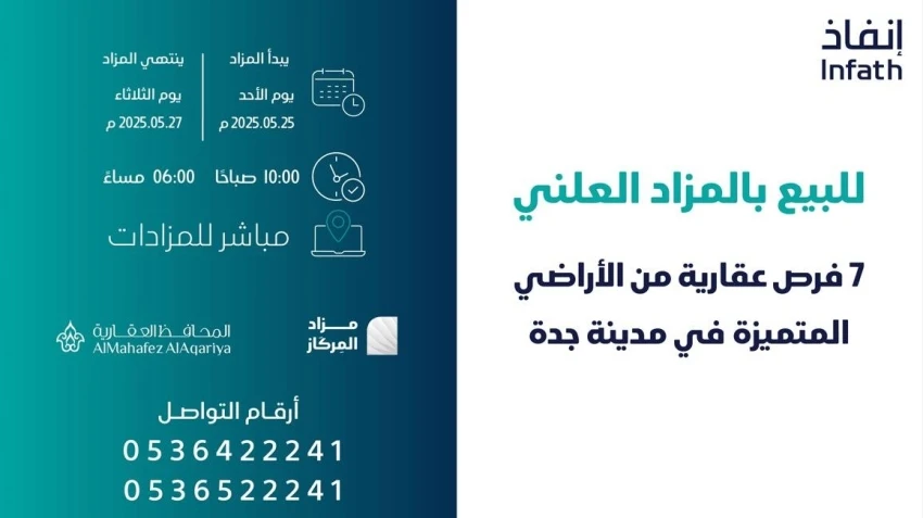 7 فرص استثمارية في العقارات بمزاد المركاز بجدة 7 فرص استثمارية في العقارات بمزاد المركاز بجدة