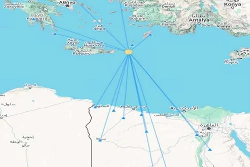 معهد الفلك ي发布 خريطة المناطق المتضررة من زلزال كريت معهد الفلك ي发布 خريطة المناطق المتضررة من زلزال كريت