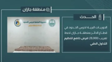 إحباط محاولة تهريب 28,000 قرص من الأدوية المنظمة في جازان