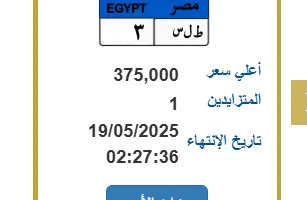 إطلاق لوحة سيارة فريدة بسعر 375 ألف جنيه