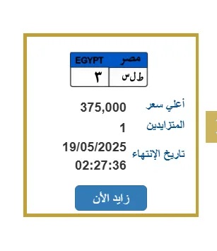 إطلاق لوحة سيارة فريدة بسعر 375 ألف جنيه إطلاق لوحة سيارة فريدة بسعر 375 ألف جنيه
