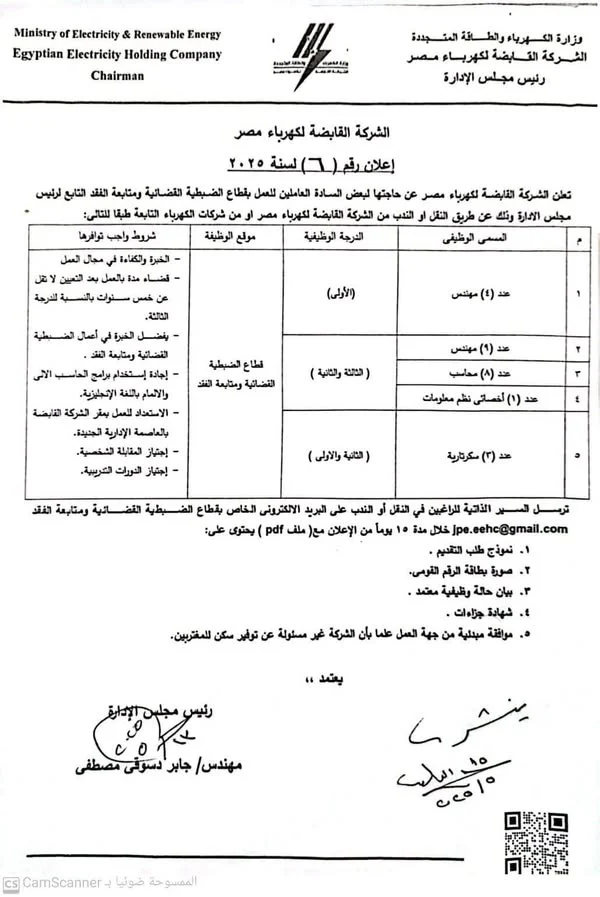 إعلانات جديدة للوظائف من الكهرباء بشأن الضبطية القضائية ومتابعة الفقد (التفاصيل)