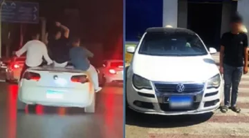 إلقاء القبض على سائق سيارة خاصة سمح لأشخاص بتسلق سطح السيارة وأداء استعراضات.