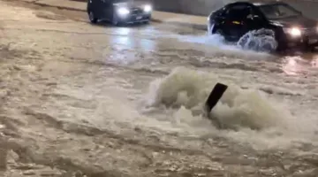 ازدحام مروري نتيجة كسر في أنبوب مياه أمام مدخل حدائق الأهرام بالجيزة | صور