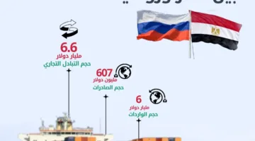 الإحصاء : 15.8% ارتفاعا في حجم الصادرات المصرية إلى روسيا في 2024