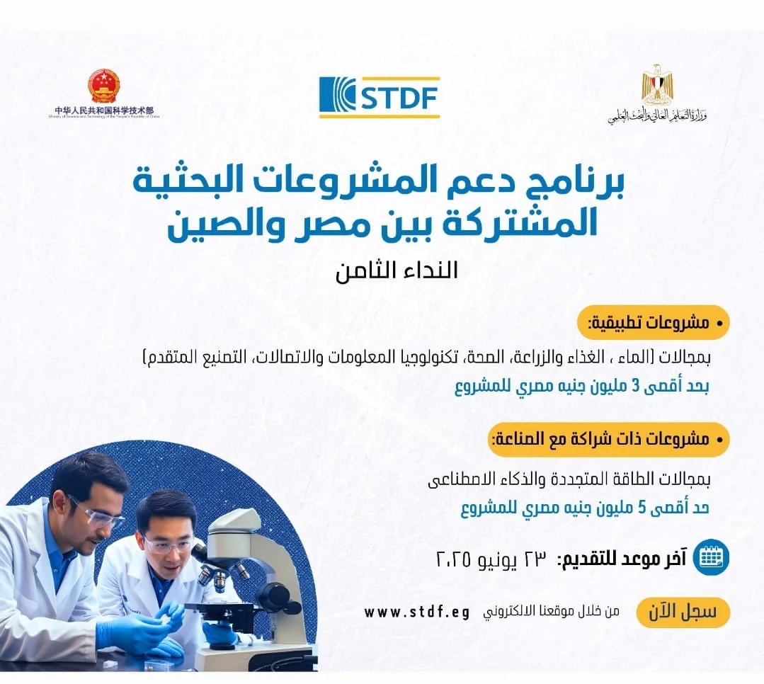 التعليم العالي: بدء استقبال طلبات المشاركة في برنامج دعم المشاريع البحثية المشتركة بين مصر والصين