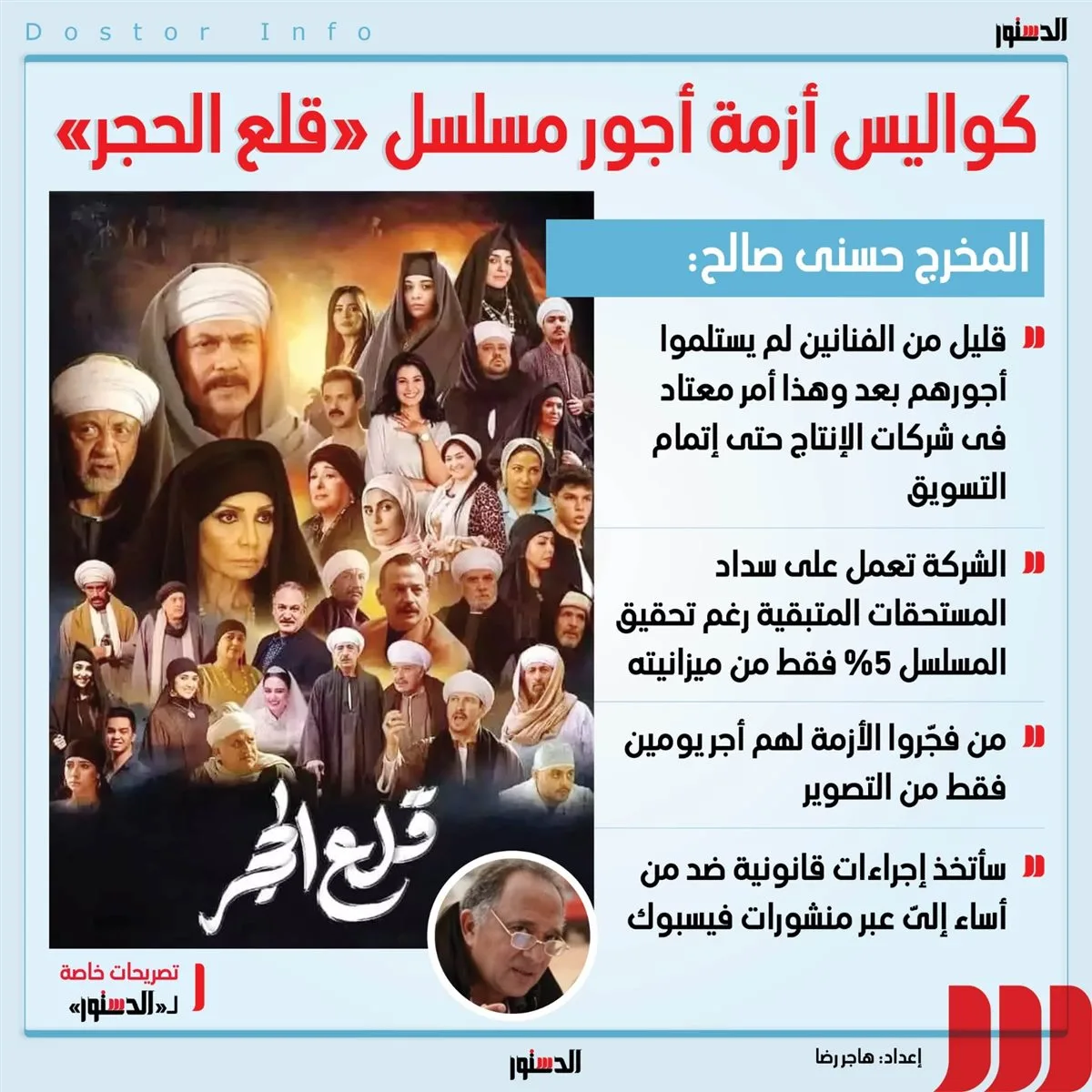 المخرج حسني صالح يستعرض خلفيات أزمة رواتب “قلع الحجر” (إنفوجرافيك)