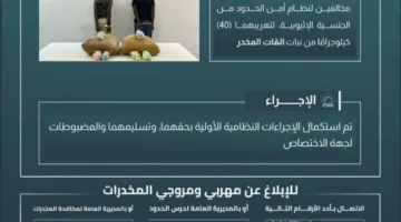 حرس الحدود في جازان يعتقل مخالِفَيْن بتهمة تهريب (40) كيلوجرامًا من القات المخدر