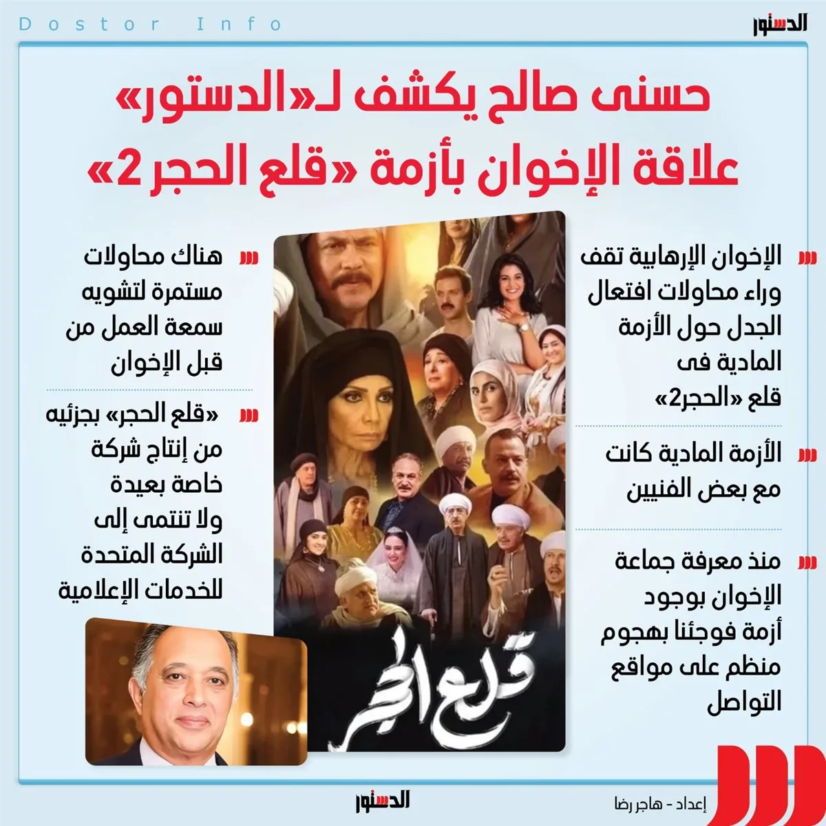 حسني صالح يتحدث لـ«الدستور» عن علاقة جماعة الإخوان بأزمة «قلع الحجر 2» (إنفوجراف)