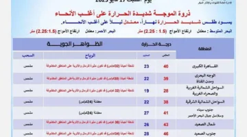 ذروة الحرارة المرتفعة: توقعات الأرصاد تحذر من حالة الطقس ليوم السبت 17 مايو