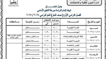 رسميًا: مواعيد اختبارات الشهادة الإعدادية للفصل الدراسي الثاني 2025 في القاهرة