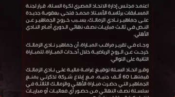 غرامات مالية وحظر من حضور المباريات.. اتحاد كرة السلة يعلن عن عقوبات جديدة على جمهور الزمالك