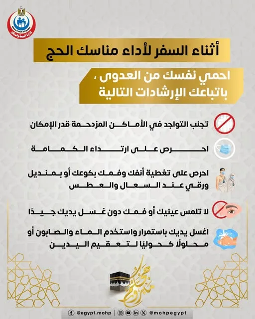 كيف تحمي نفسك من العدوى أثناء السفر لأداء مناسك الحج؟ كيف تحمي نفسك من العدوى أثناء السفر لأداء مناسك الحج؟