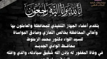محافظ الجيزة ينعى شقيق محافظ الوادي الجديد