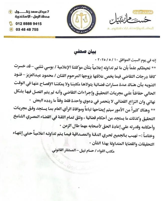محامي بوسي شلبي يرد على الجدل: لم نخسر درجات التقاضي والقضية لم تُحسم بعد محامي بوسي شلبي يرد على الجدل: لم نخسر درجات التقاضي والقضية لم تُحسم بعد